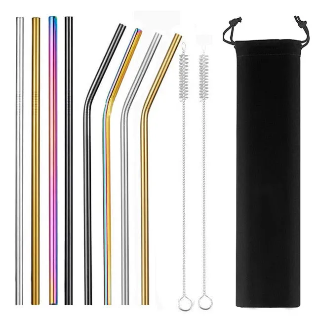 2/4/8Pcs Colorful Reusable Drinking Straw.High Quality 304 Stainless Steel Metal Straw with Cleaner Brush For Mugs 20/30oz.