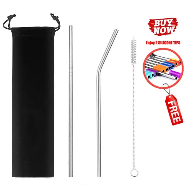 2/4/8Pcs Colorful Reusable Drinking Straw.High Quality 304 Stainless Steel Metal Straw with Cleaner Brush For Mugs 20/30oz.