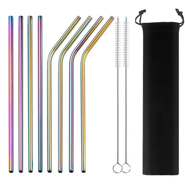 2/4/8Pcs Colorful Reusable Drinking Straw.High Quality 304 Stainless Steel Metal Straw with Cleaner Brush For Mugs 20/30oz.