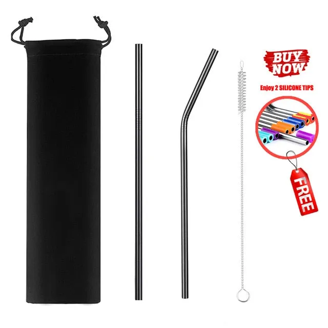 2/4/8Pcs Colorful Reusable Drinking Straw.High Quality 304 Stainless Steel Metal Straw with Cleaner Brush For Mugs 20/30oz.