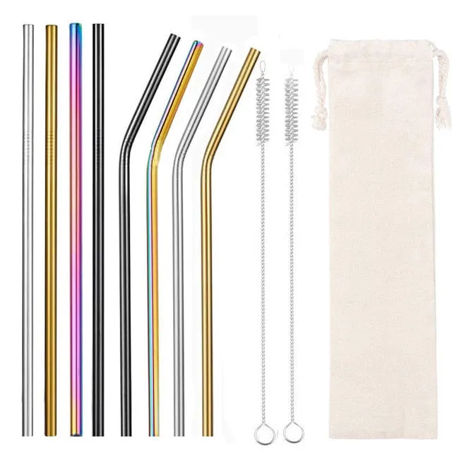 2/4/8Pcs Colorful Reusable Drinking Straw.High Quality 304 Stainless Steel Metal Straw with Cleaner Brush For Mugs 20/30oz.
