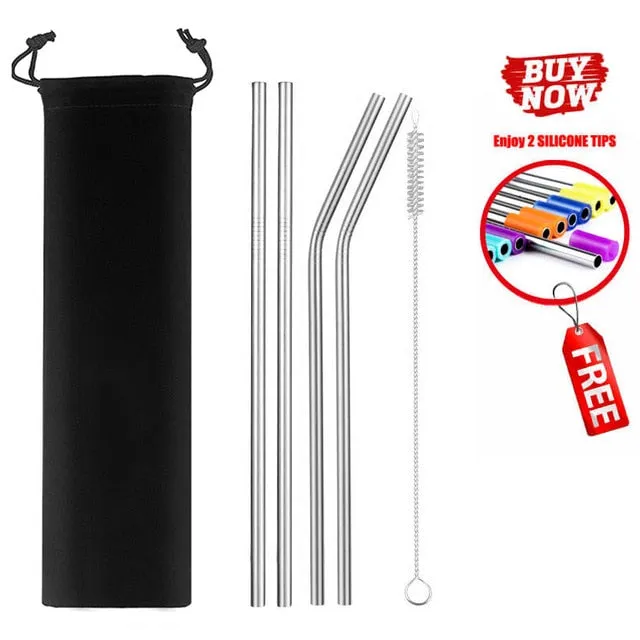 2/4/8Pcs Colorful Reusable Drinking Straw.High Quality 304 Stainless Steel Metal Straw with Cleaner Brush For Mugs 20/30oz.