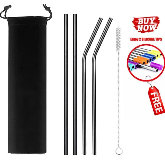 2/4/8Pcs Colorful Reusable Drinking Straw.High Quality 304 Stainless Steel Metal Straw with Cleaner Brush For Mugs 20/30oz.