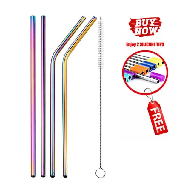 2/4/8Pcs Colorful Reusable Drinking Straw.High Quality 304 Stainless Steel Metal Straw with Cleaner Brush For Mugs 20/30oz.