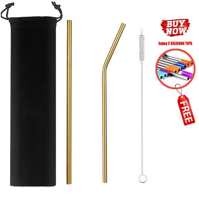 2/4/8Pcs Colorful Reusable Drinking Straw.High Quality 304 Stainless Steel Metal Straw with Cleaner Brush For Mugs 20/30oz.