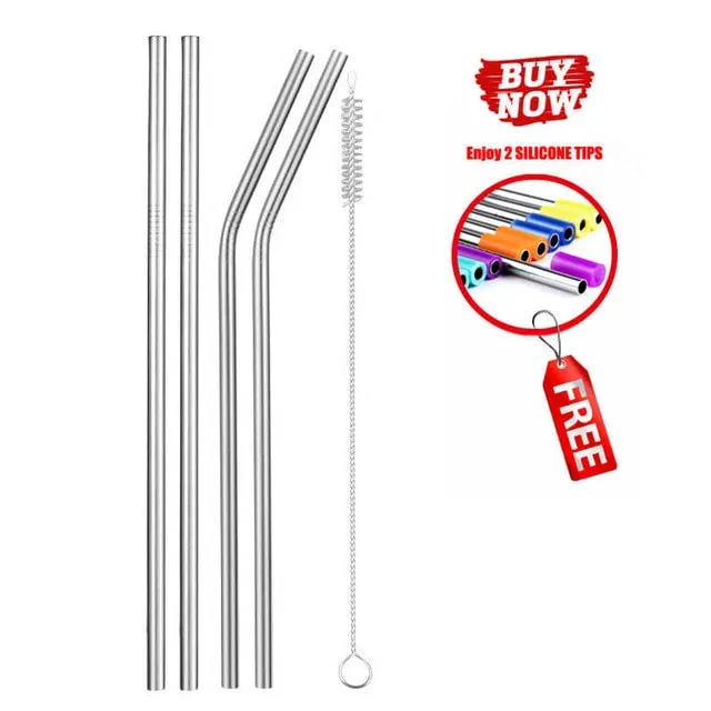 2/4/8Pcs Colorful Reusable Drinking Straw.High Quality 304 Stainless Steel Metal Straw with Cleaner Brush For Mugs 20/30oz.