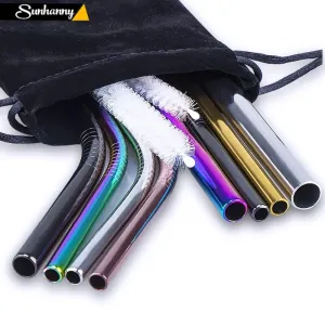2/4/8Pcs Colorful Reusable Drinking Straw.High Quality 304 Stainless Steel Metal Straw with Cleaner Brush For Mugs 20/30oz.