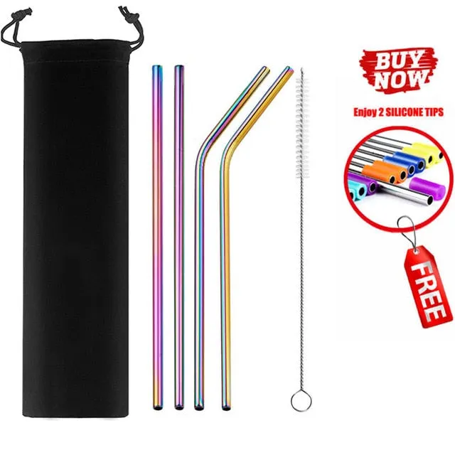 2/4/8Pcs Colorful Reusable Drinking Straw.High Quality 304 Stainless Steel Metal Straw with Cleaner Brush For Mugs 20/30oz.
