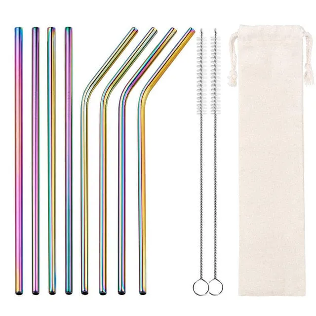 2/4/8Pcs Colorful Reusable Drinking Straw.High Quality 304 Stainless Steel Metal Straw with Cleaner Brush For Mugs 20/30oz.