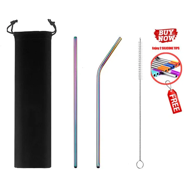 2/4/8Pcs Colorful Reusable Drinking Straw.High Quality 304 Stainless Steel Metal Straw with Cleaner Brush For Mugs 20/30oz.