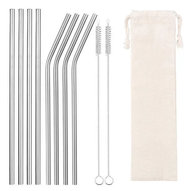 2/4/8Pcs Colorful Reusable Drinking Straw.High Quality 304 Stainless Steel Metal Straw with Cleaner Brush For Mugs 20/30oz.