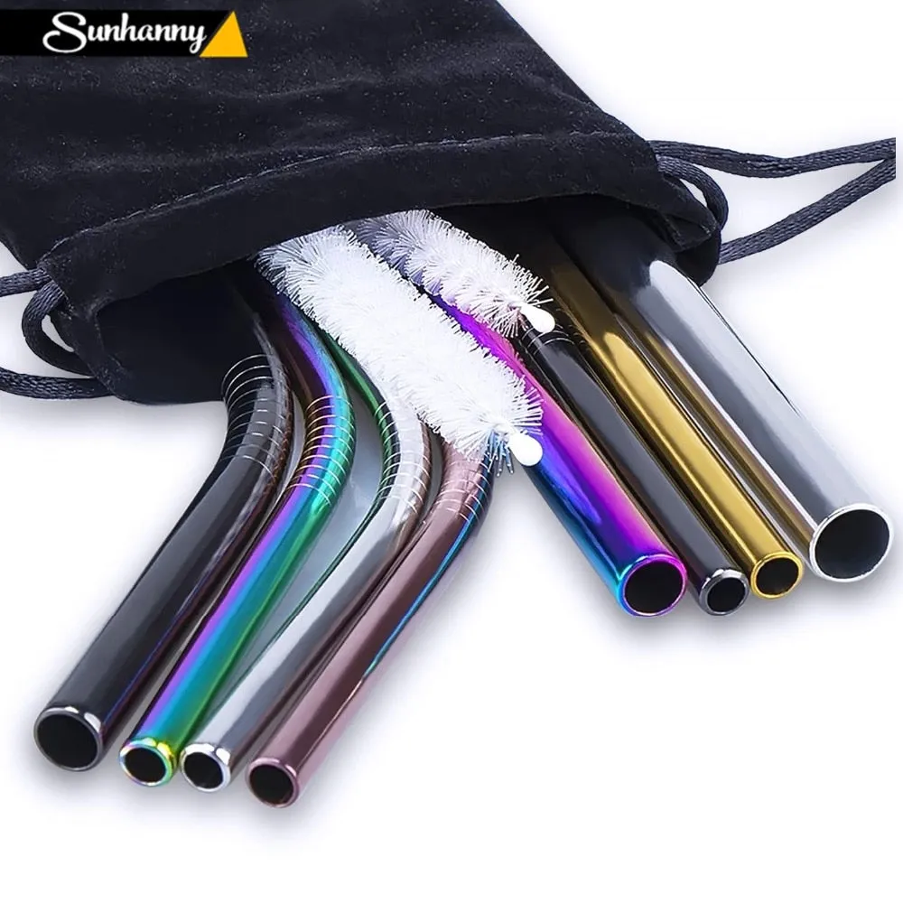 2/4/8Pcs Colorful Reusable Drinking Straw.High Quality 304 Stainless Steel Metal Straw with Cleaner Brush For Mugs 20/30oz.