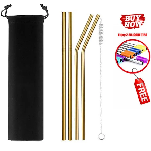 2/4/8Pcs Colorful Reusable Drinking Straw.High Quality 304 Stainless Steel Metal Straw with Cleaner Brush For Mugs 20/30oz.
