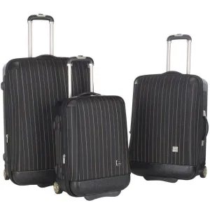 3 Piece Oneonta Luggage Set - Chic Black Pinstripe Design with Durable Lightweight Construction
