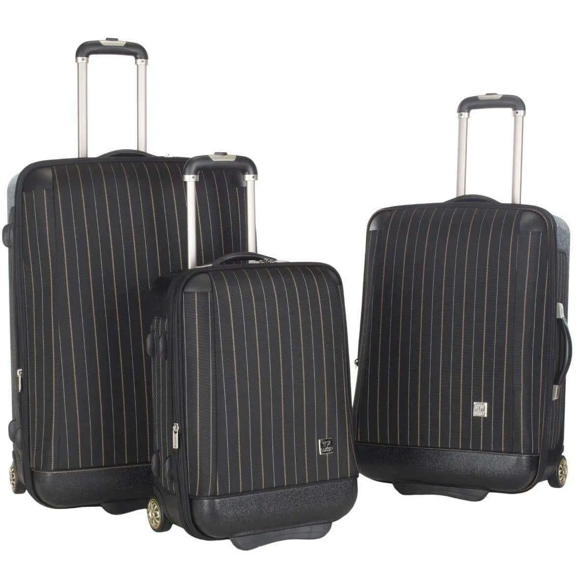 3 Piece Oneonta Luggage Set - Chic Black Pinstripe Design with Durable Lightweight Construction