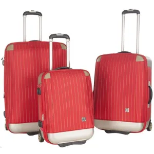 3 Piece Oneonta Luggage Set - Chic Red Pinstripe Design, Durable Hybrid Construction & Expandable!