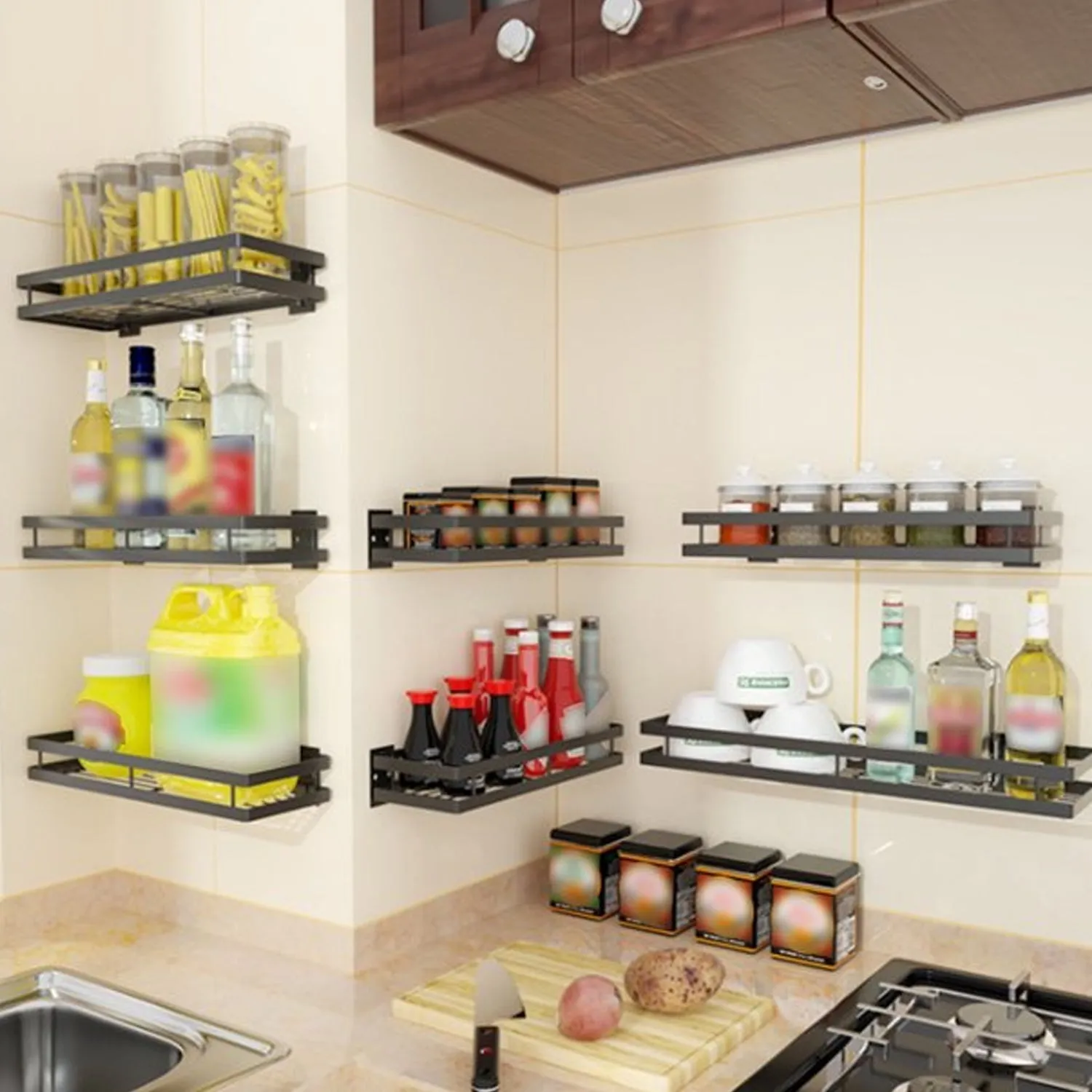 40cm Metal Space Saving Multi-Purpose Kitchen Spice Rack Storage Organizer Shelf Stand .