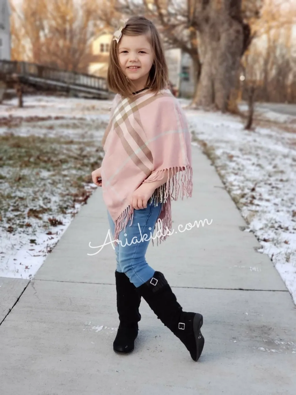 ARIANA Toddler Girl Fringe Plaid Poncho - 4 Colors!!