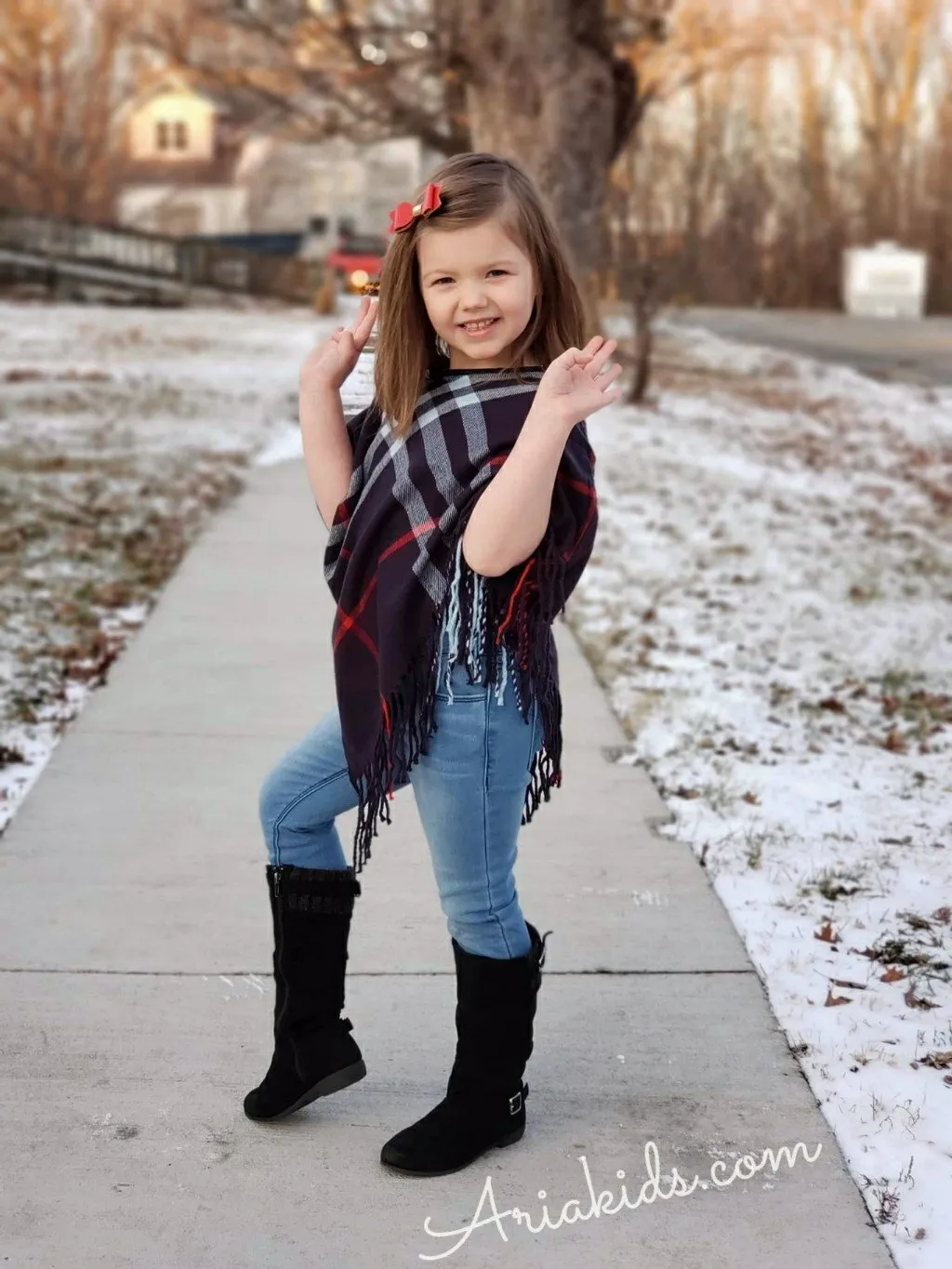 ARIANA Toddler Girl Fringe Plaid Poncho - 4 Colors!!