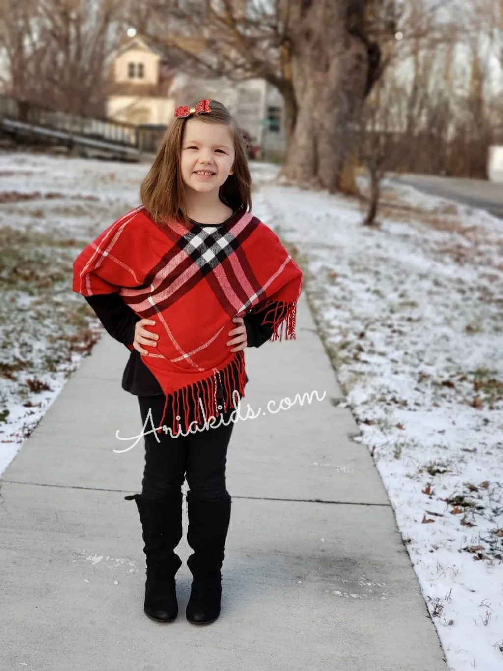 ARIANA Toddler Girl Fringe Plaid Poncho - 4 Colors!!