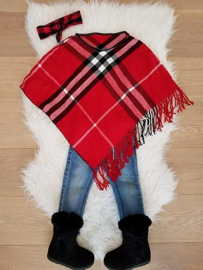 ARIANA Toddler Girl Fringe Plaid Poncho - 4 Colors!!