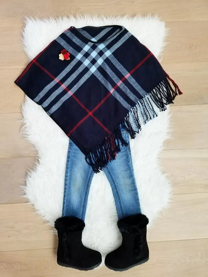 ARIANA Toddler Girl Fringe Plaid Poncho - 4 Colors!!
