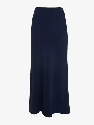 Bias-cut navy midi skirt