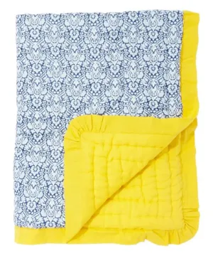 Blue Blanket With Yellow Trim