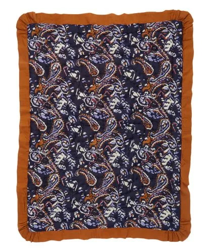 Blue Paisley Print Blanket with Camel Trim
