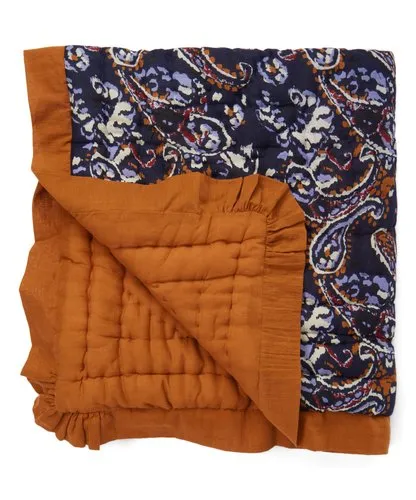 Blue Paisley Print Blanket with Camel Trim