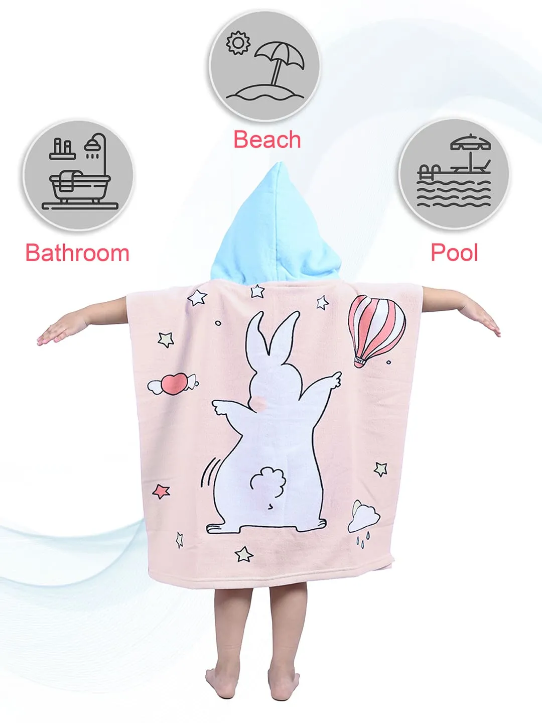 Bunny Hooded Poncho Towel for Girls  - Pink, Blue 120 * 60 cm