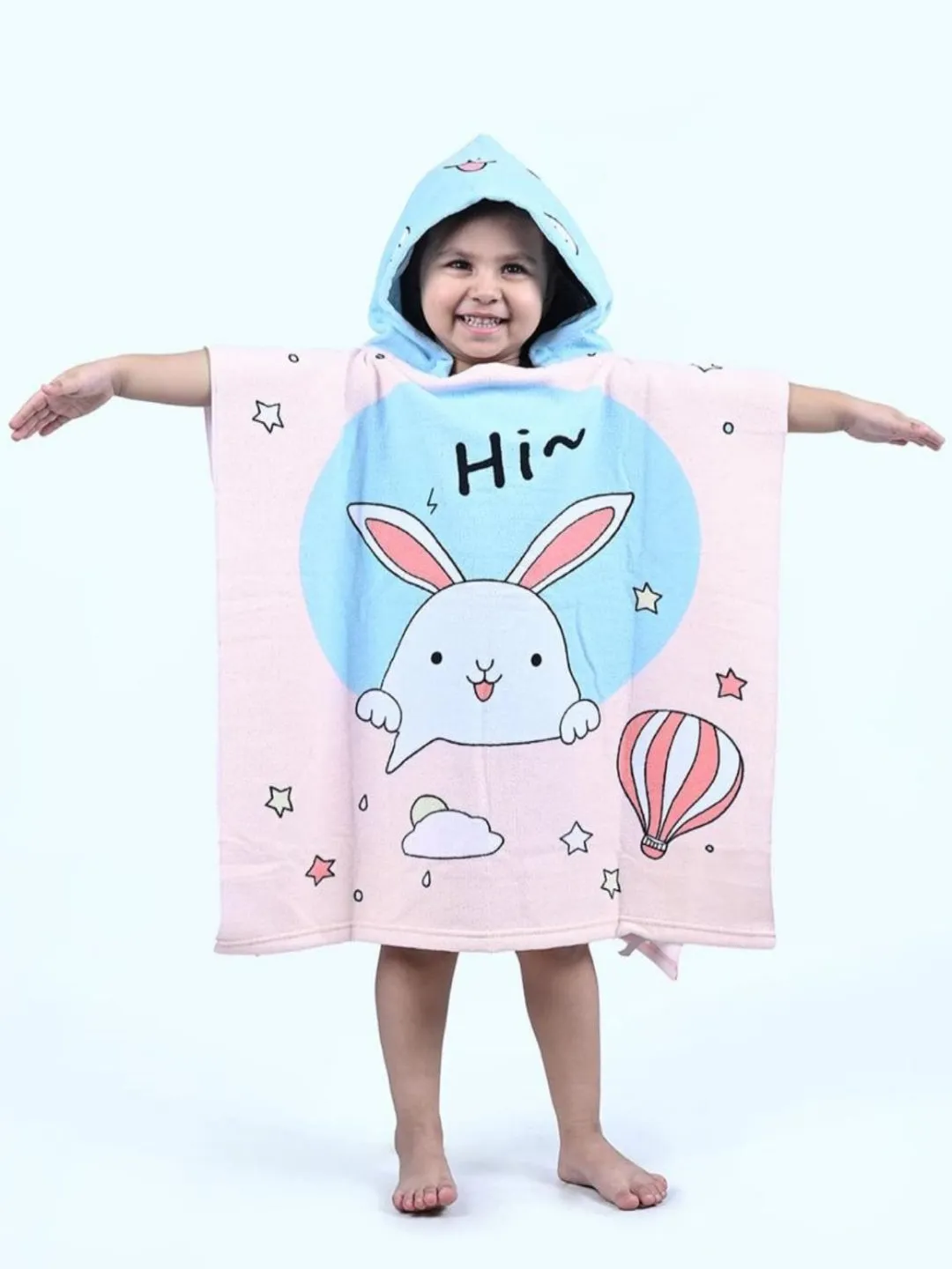 Bunny Hooded Poncho Towel for Girls  - Pink, Blue 120 * 60 cm