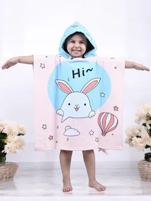 Bunny Hooded Poncho Towel for Girls  - Pink, Blue 120 * 60 cm