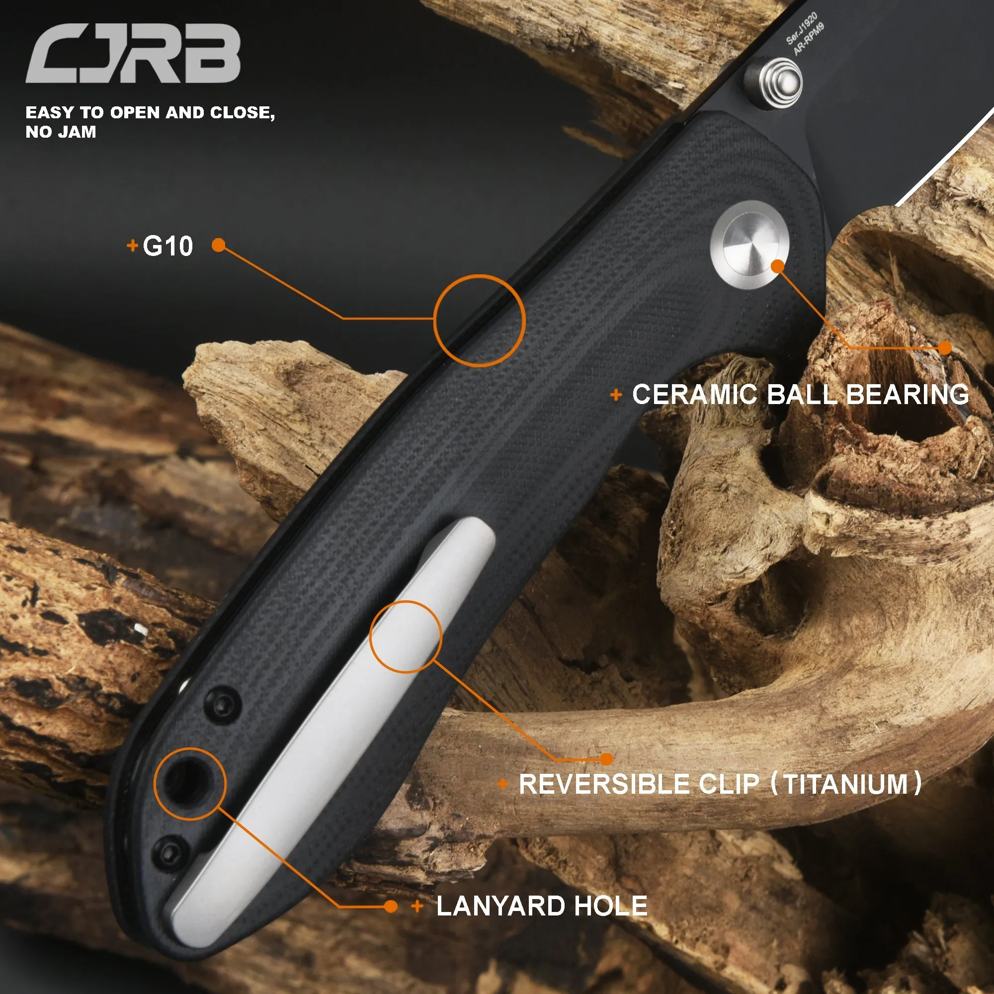 Cjrb Scoria J1920 AR-RPM9 Steel Black Pvd Blade Black G10 Handle Tactical Knives Folding Knives Edc Knives