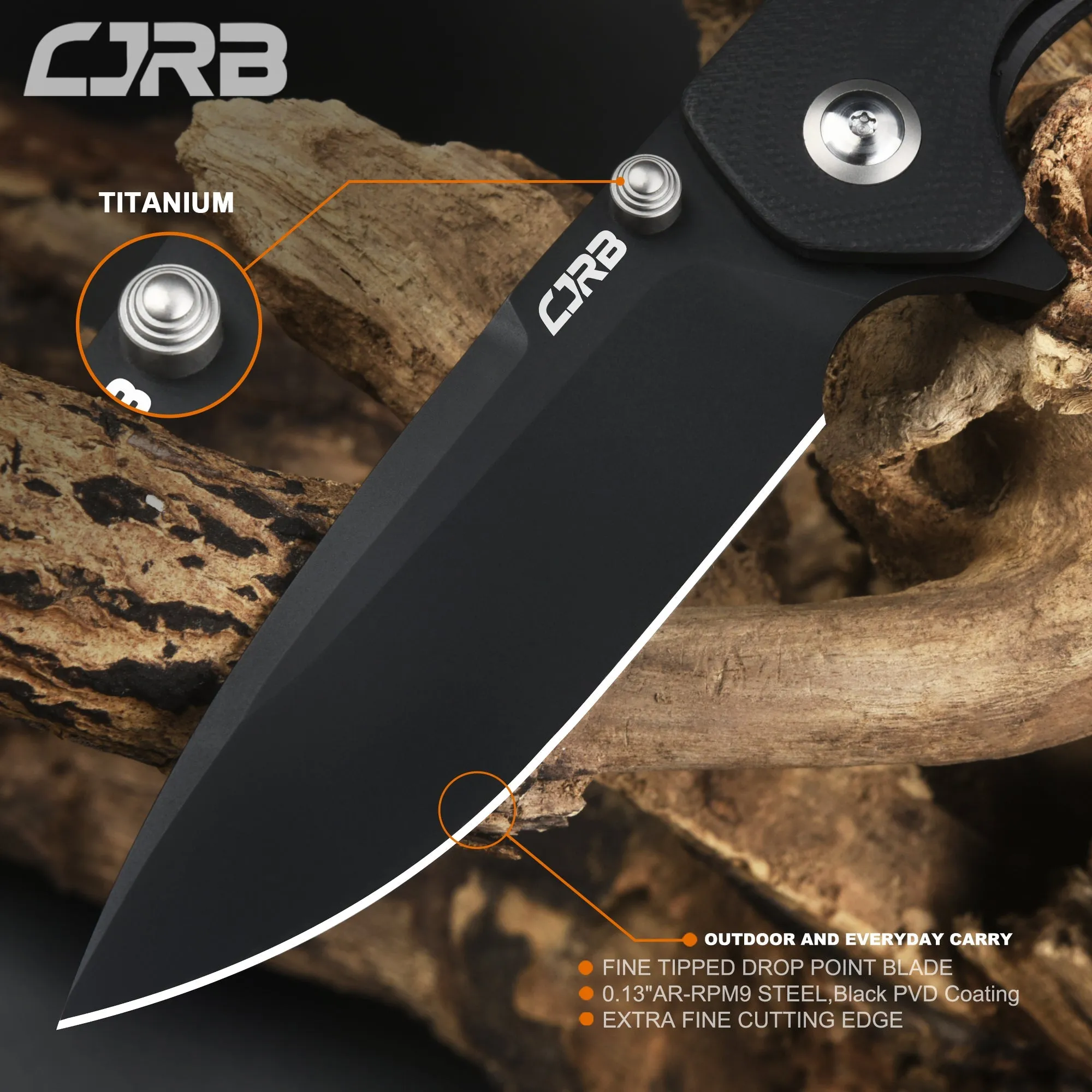 Cjrb Scoria J1920 AR-RPM9 Steel Black Pvd Blade Black G10 Handle Tactical Knives Folding Knives Edc Knives