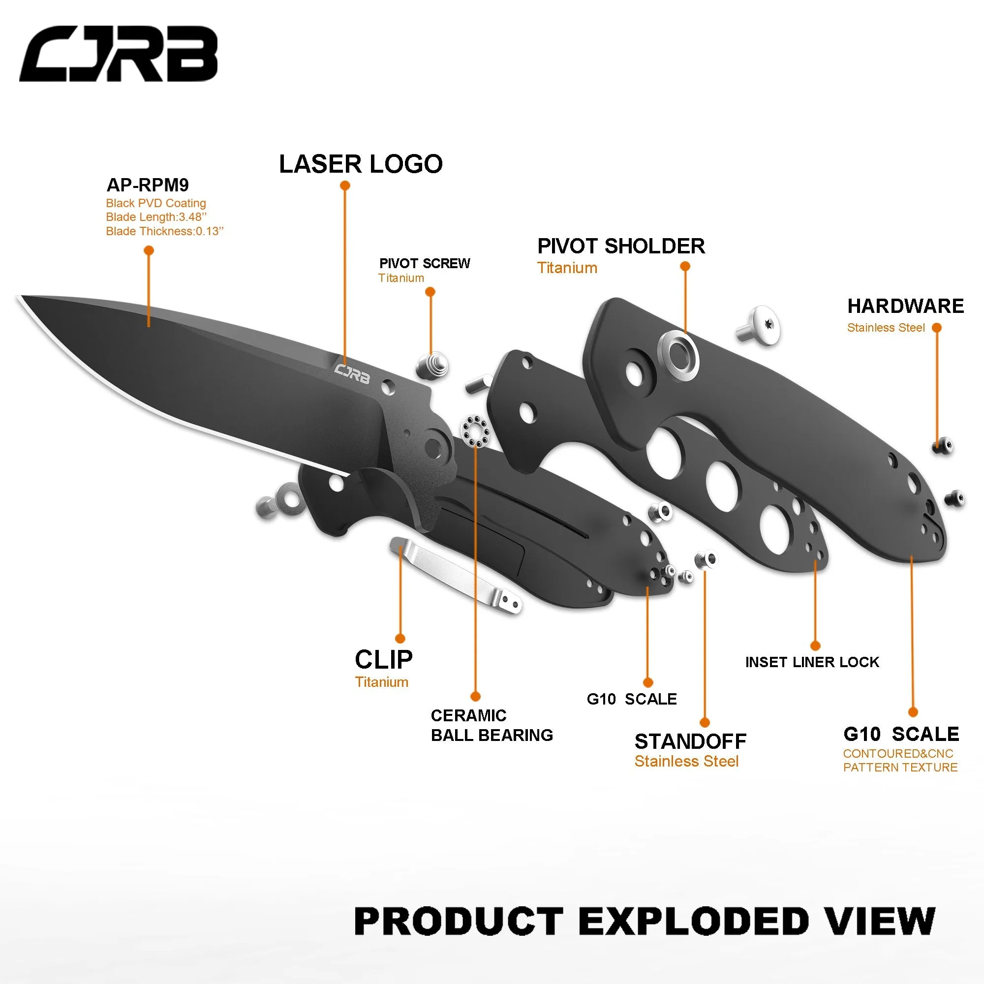Cjrb Scoria J1920 AR-RPM9 Steel Black Pvd Blade Black G10 Handle Tactical Knives Folding Knives Edc Knives