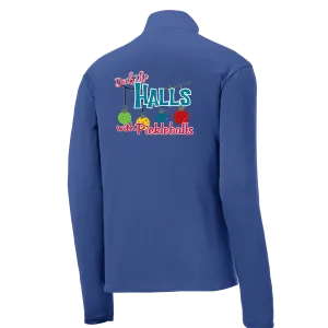 Deck the Halls with Pickleballs | Men's 1/4 Zip Long Sleeve Pullover Athletic Shirt | 100% Polyester