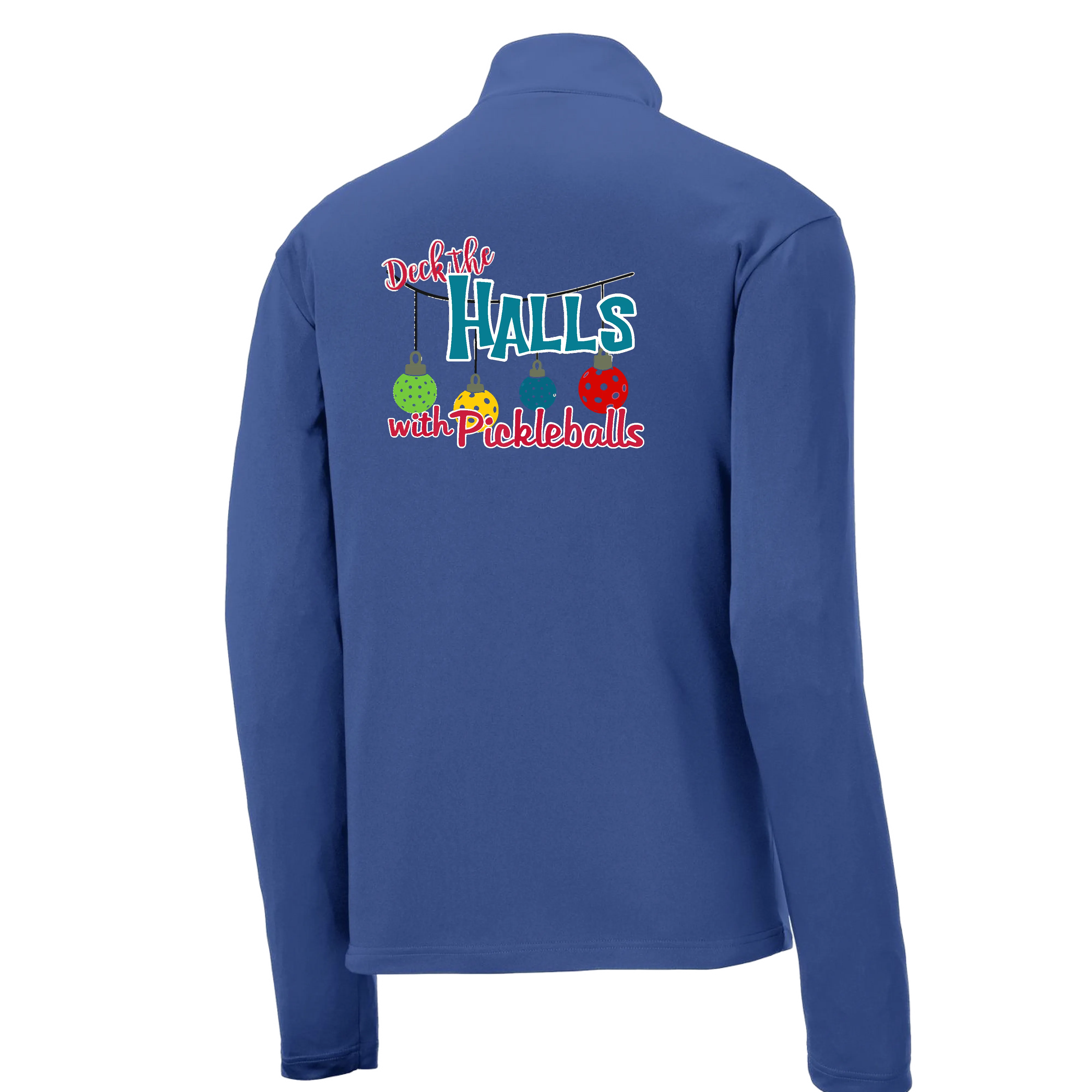 Deck the Halls with Pickleballs | Men's 1/4 Zip Long Sleeve Pullover Athletic Shirt | 100% Polyester