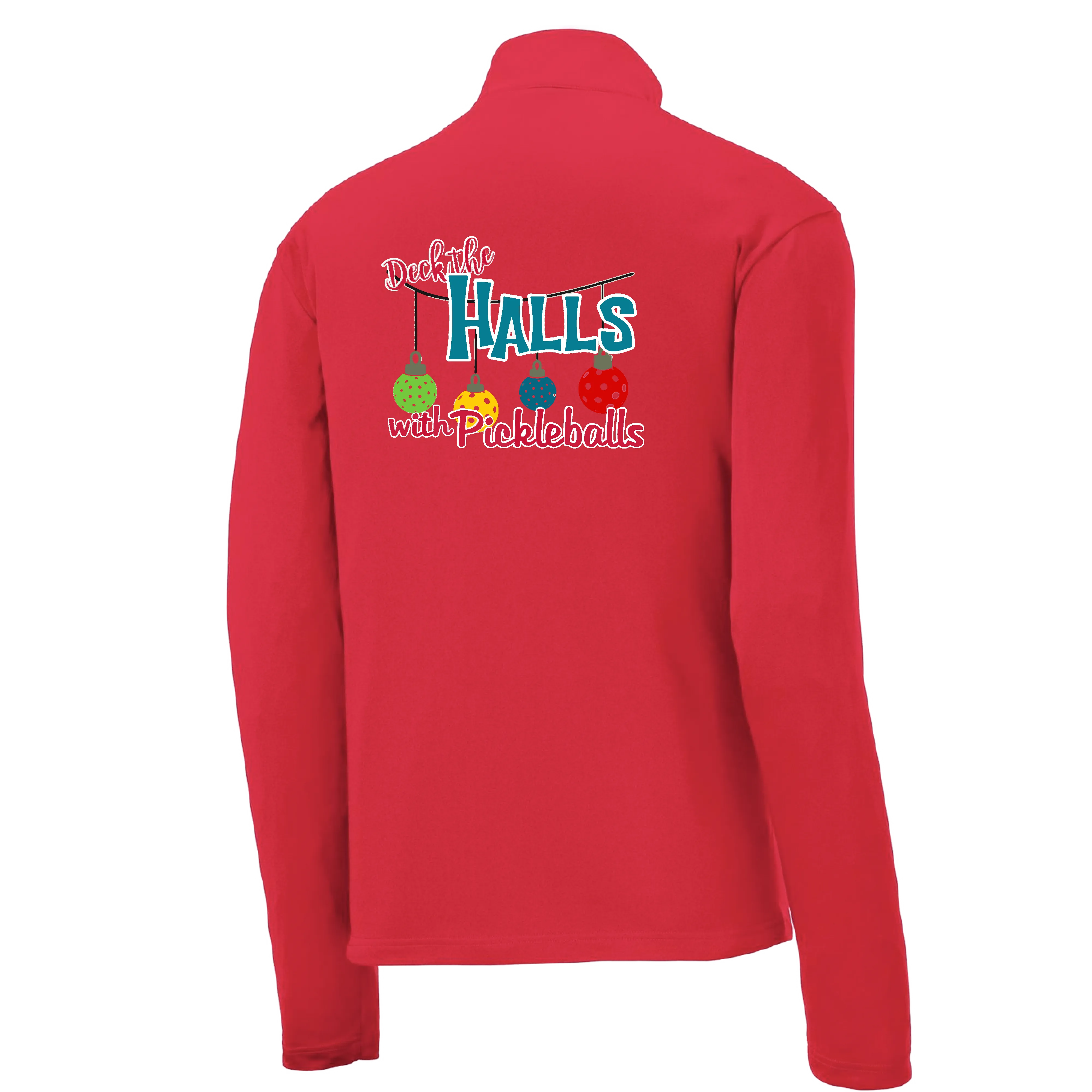 Deck the Halls with Pickleballs | Men's 1/4 Zip Long Sleeve Pullover Athletic Shirt | 100% Polyester