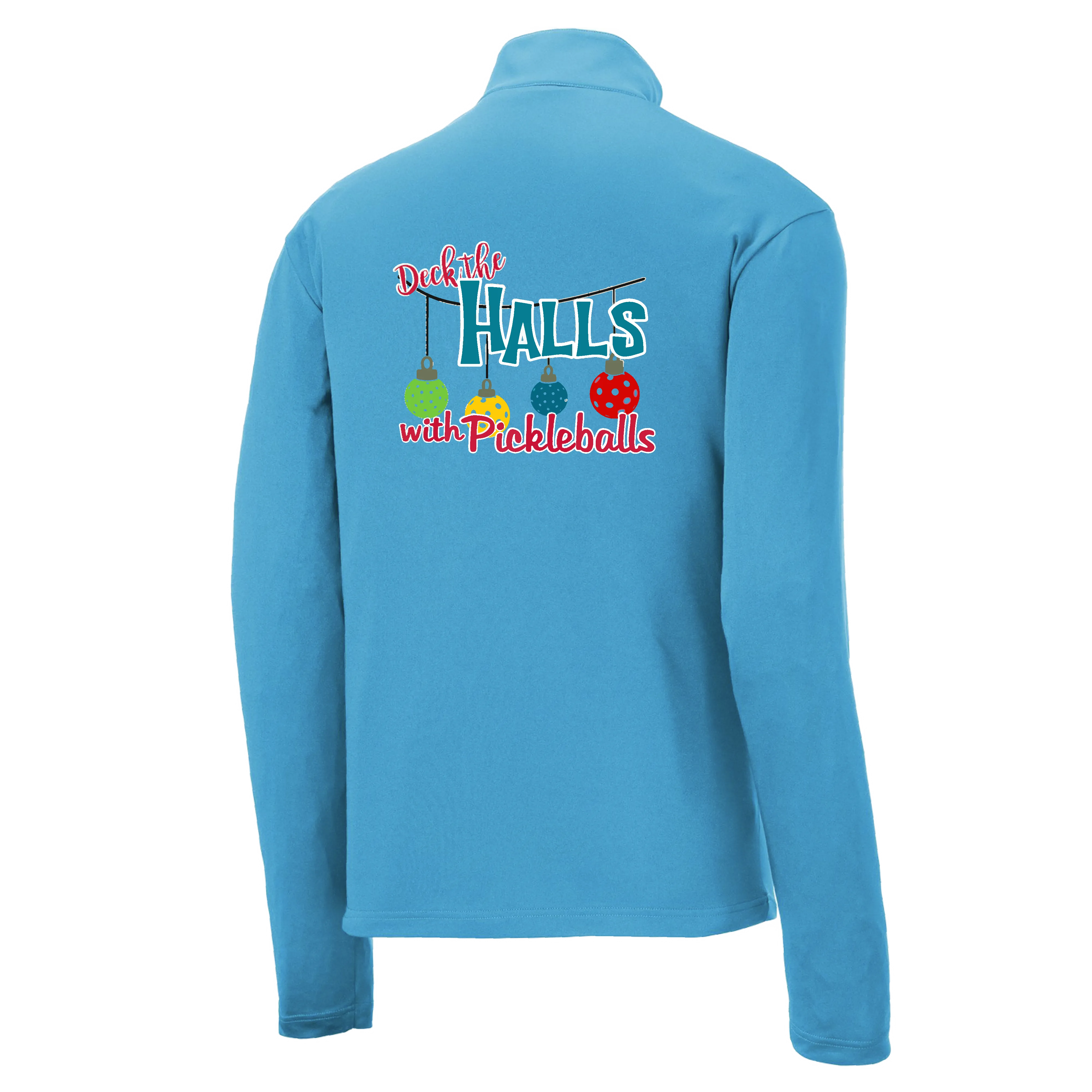 Deck the Halls with Pickleballs | Men's 1/4 Zip Long Sleeve Pullover Athletic Shirt | 100% Polyester