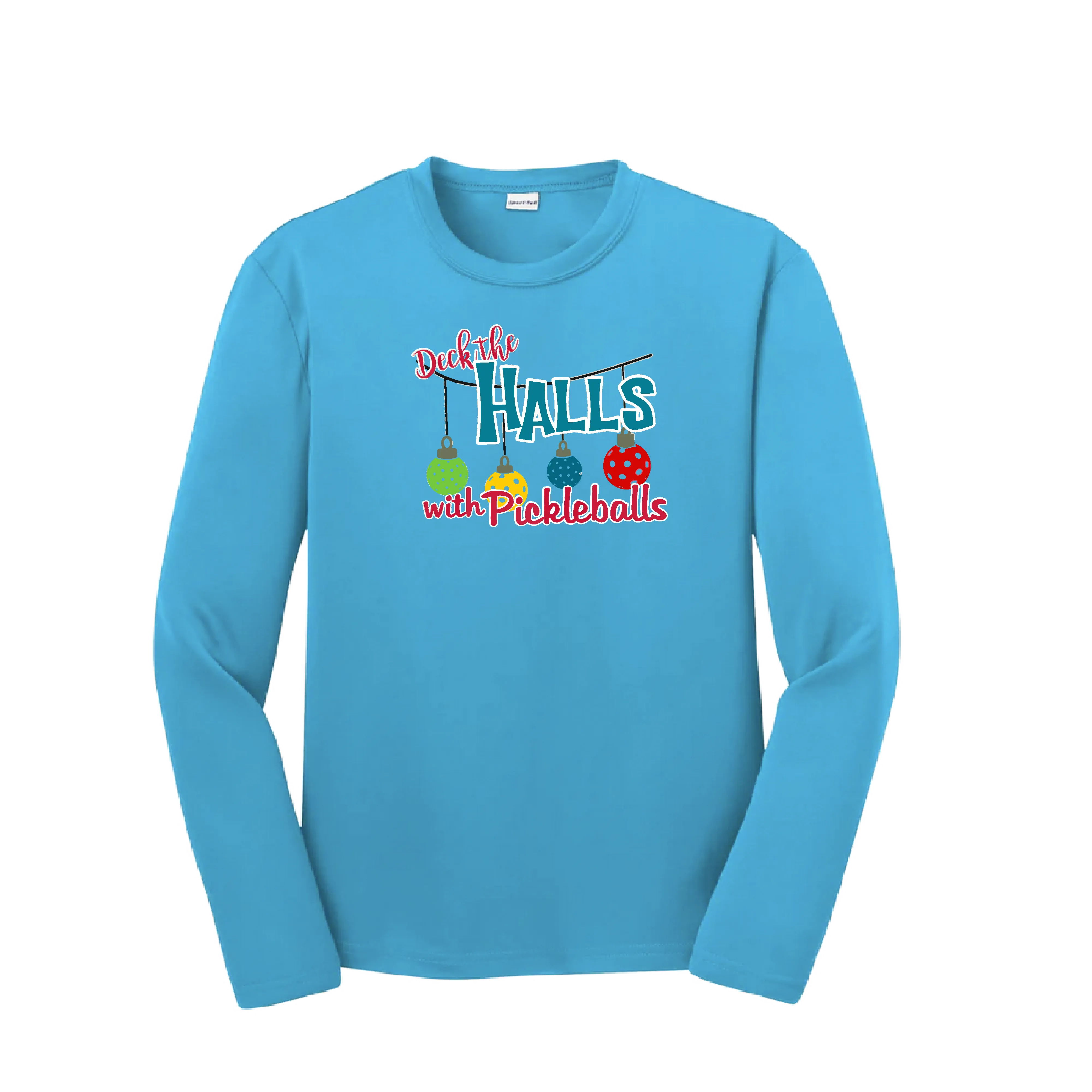 Deck the Halls with Pickleballs | Youth Long Sleeve Pickleball Shirts | 100% Polyester