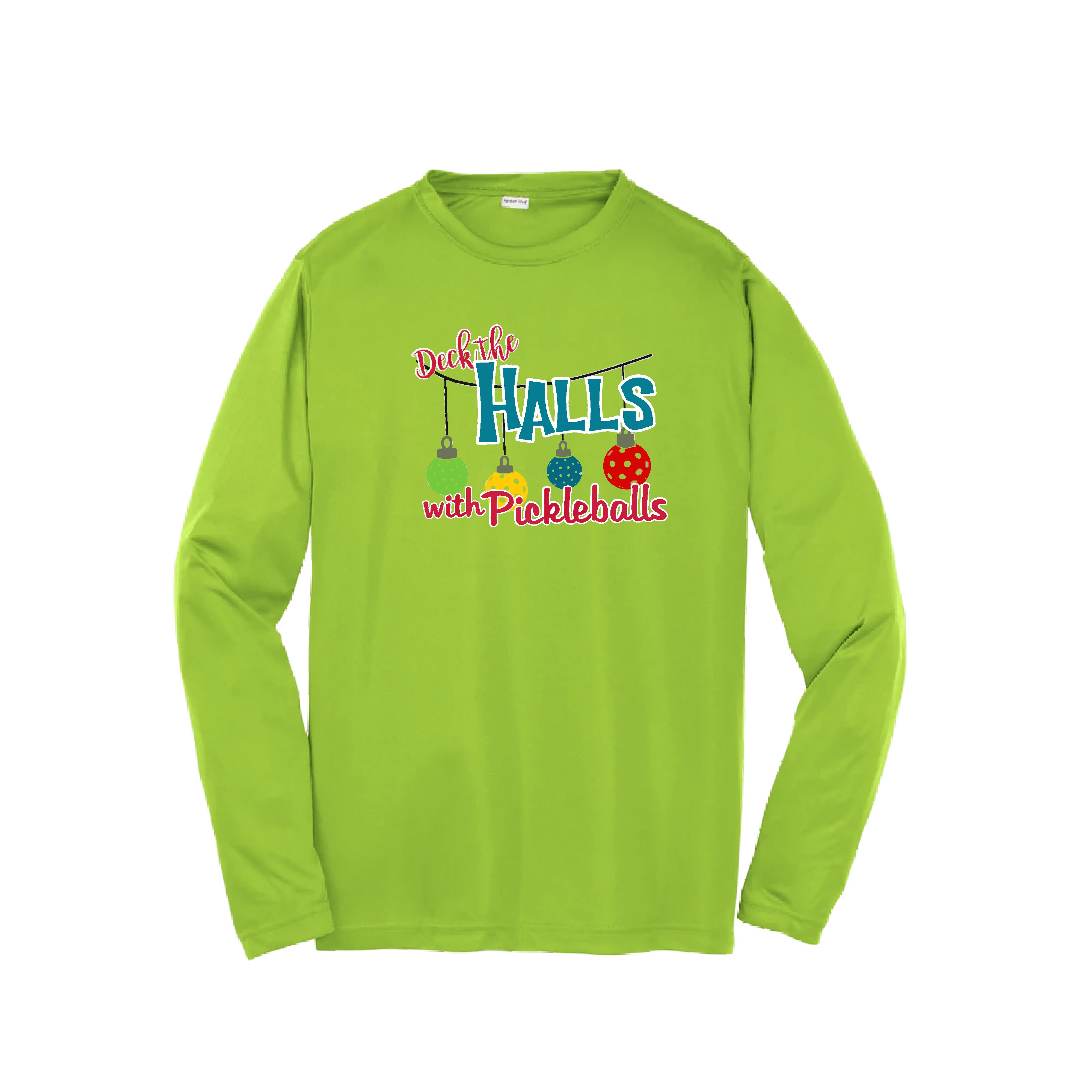 Deck the Halls with Pickleballs | Youth Long Sleeve Pickleball Shirts | 100% Polyester