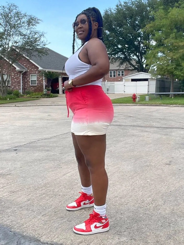 DIP DYE DRAWSTRING SHORT SET with POCKETS (Ruby)