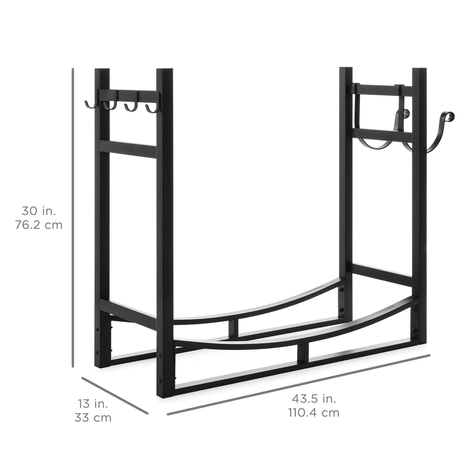Firewood Log Storage Rack Accessory w/ Kindling Holder - Black