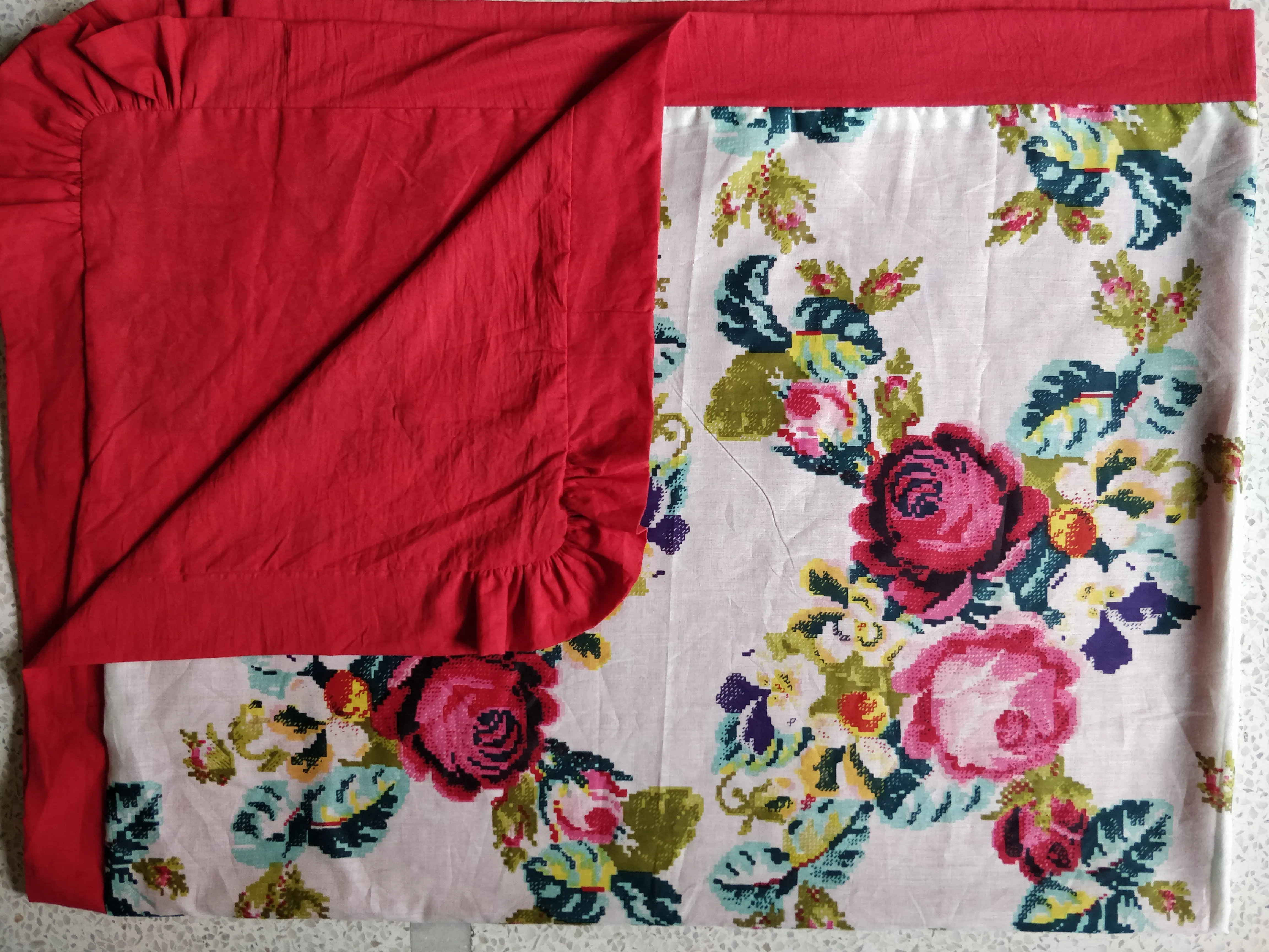 Floral Paisley Blanket with Red Trim