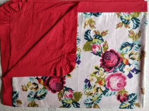 Floral Paisley Blanket with Red Trim