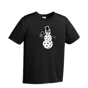Frosty The Dinking Snowman | Youth Short Sleeve Pickleball Shirts | 100% Polyester