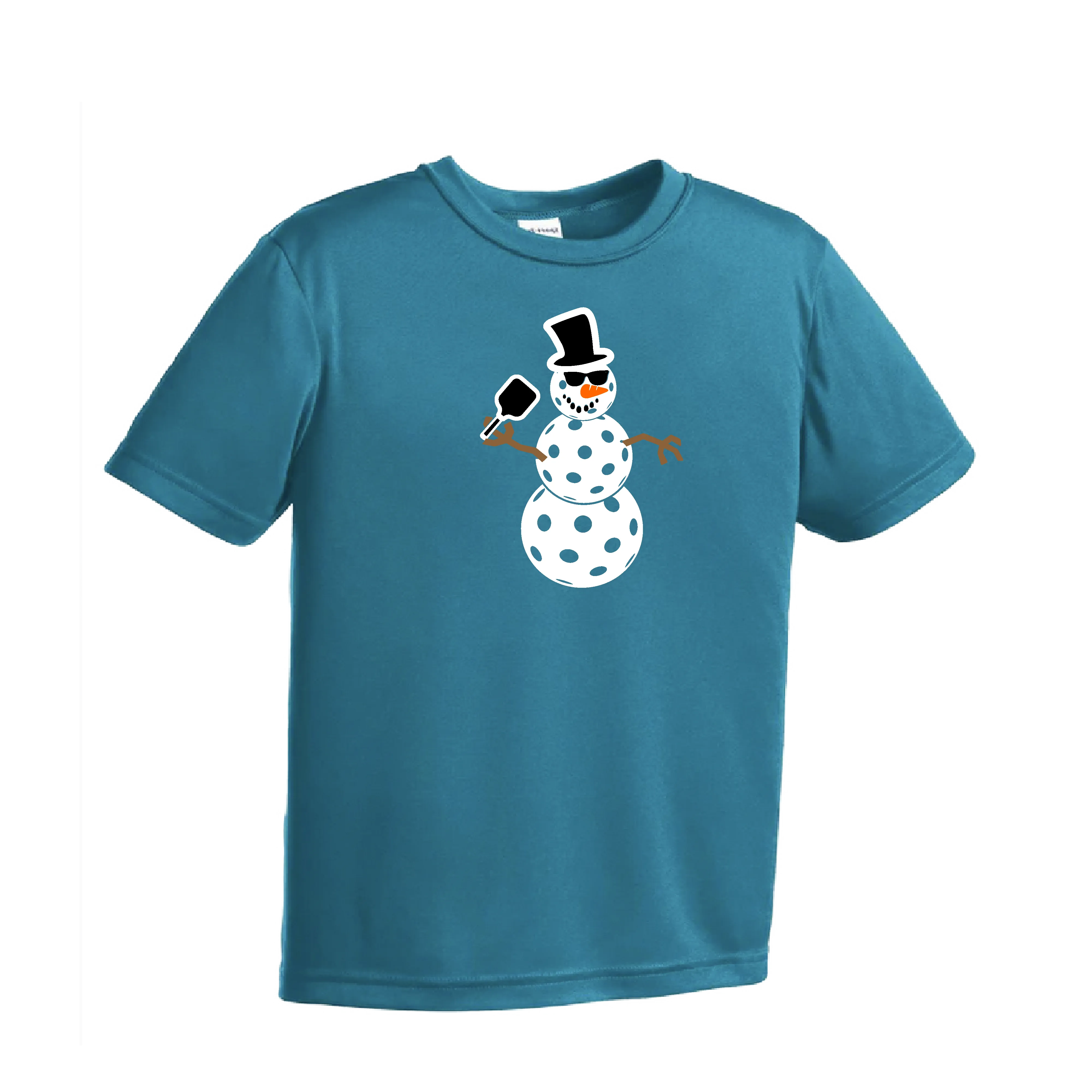 Frosty The Dinking Snowman | Youth Short Sleeve Pickleball Shirts | 100% Polyester