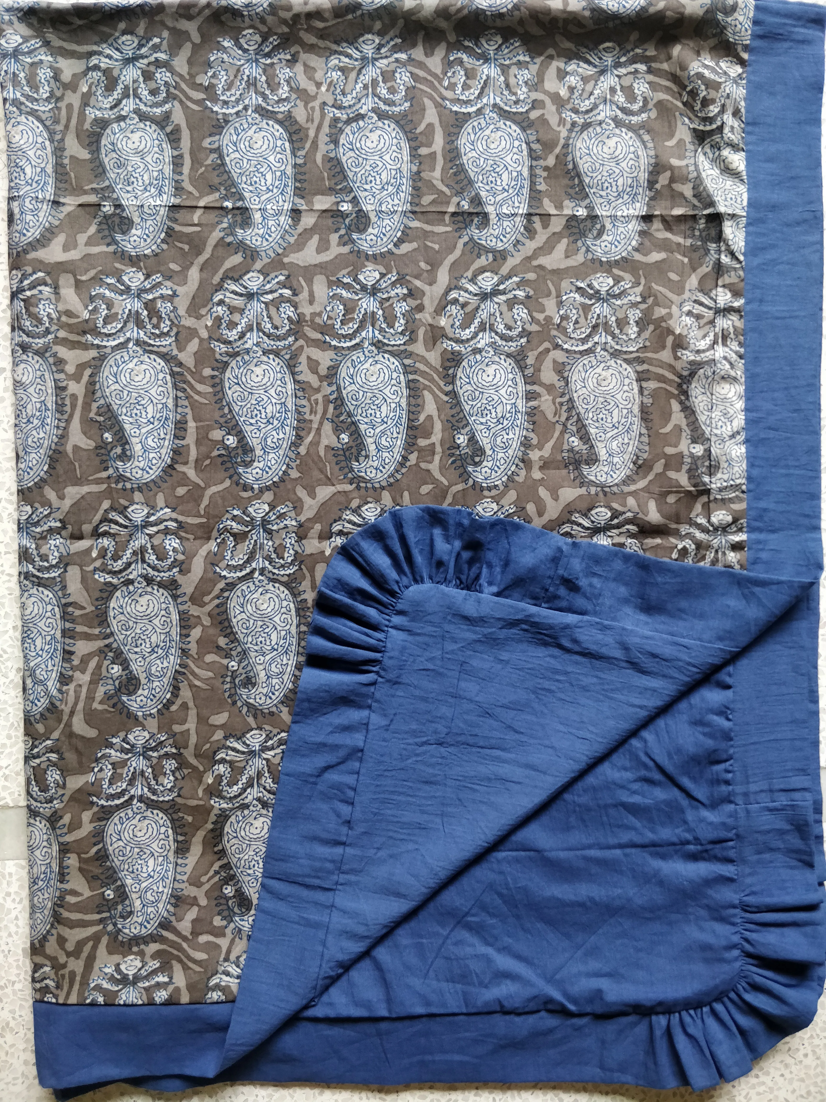 Grey Paisley Blanket with Blue Trim