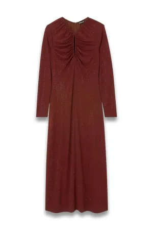 Hot Fix Embellished V-Neck Midi Dress, Burgundy